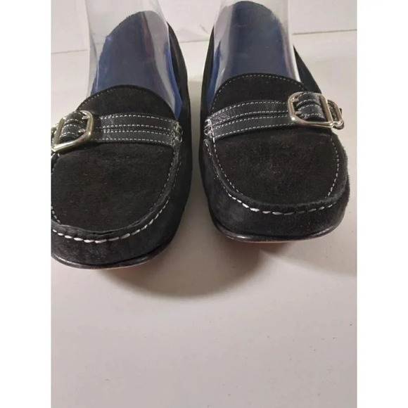 Cole Hann Black Suede Loafers Gold Buckle Accent Sz 9.5 AA - Picture 2 of 11